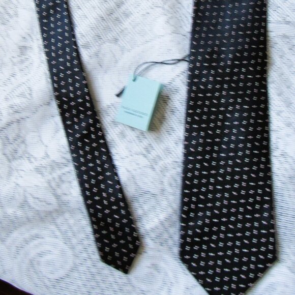 Paolo Albizzati Silk Tie, Dark Navy/silver, Handmade in Italy - Picture 4 of 5
